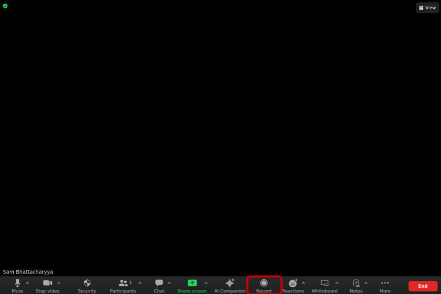 Zoom recording tab during the meeting